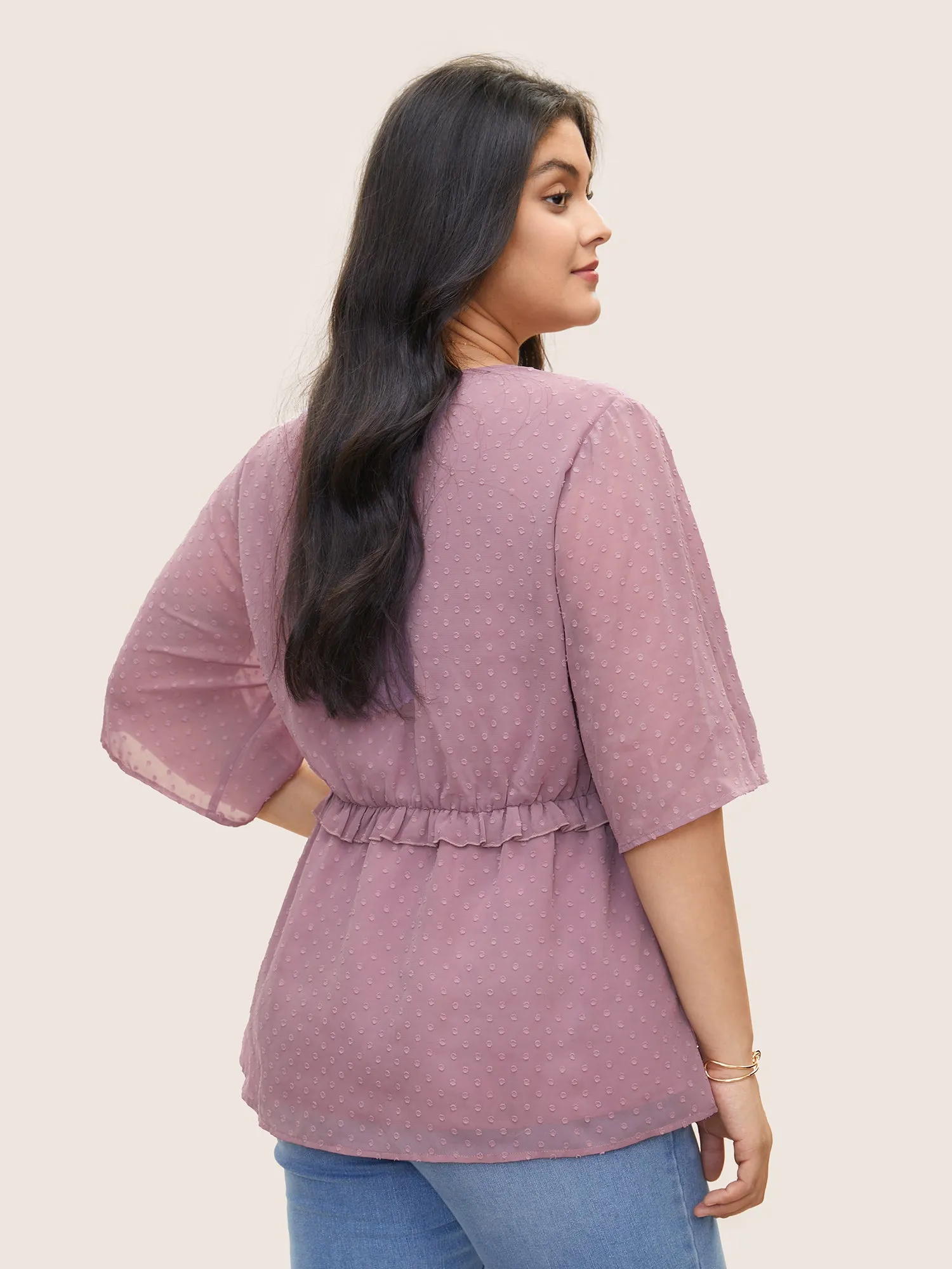 Chiffon Mesh Texture Polka Dot Frill Trim Blouse sold by Bloomchic product image thumbnail 4