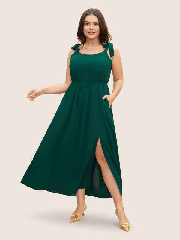 Solid Tie Knot Slit Hem Dress sold by Bloomchic