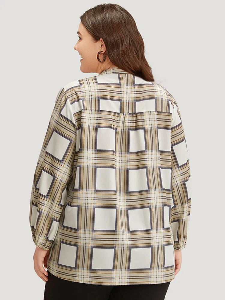 Plaid Shirred Notched Button Up Blouse sold by Bloomchic product image thumbnail 4