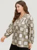 Plaid Shirred Notched Button Up Blouse sold by Bloomchic