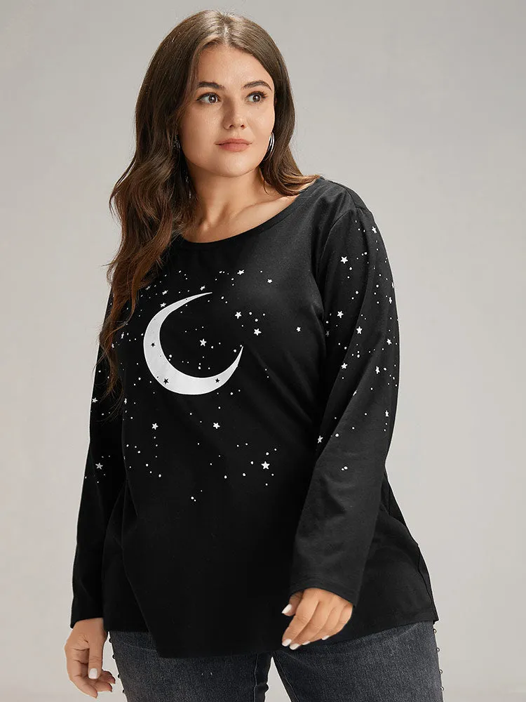 Moon & Star Print Contrast T-shirt sold by Bloomchic product image thumbnail 3