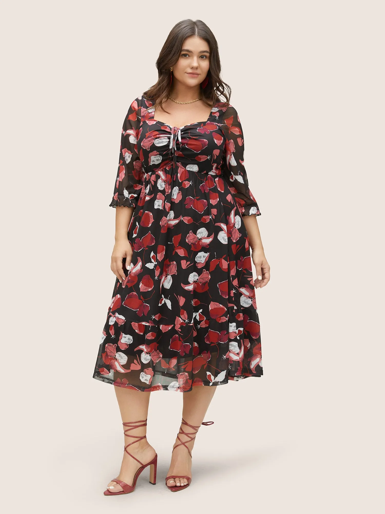 Floral Print Drawstring Mesh Ruched Dress sold by Bloomchic product image thumbnail 2
