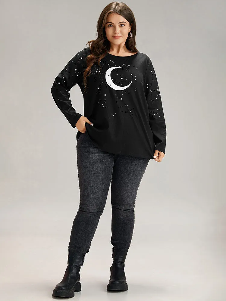 Moon & Star Print Contrast T-shirt sold by Bloomchic product image thumbnail 4