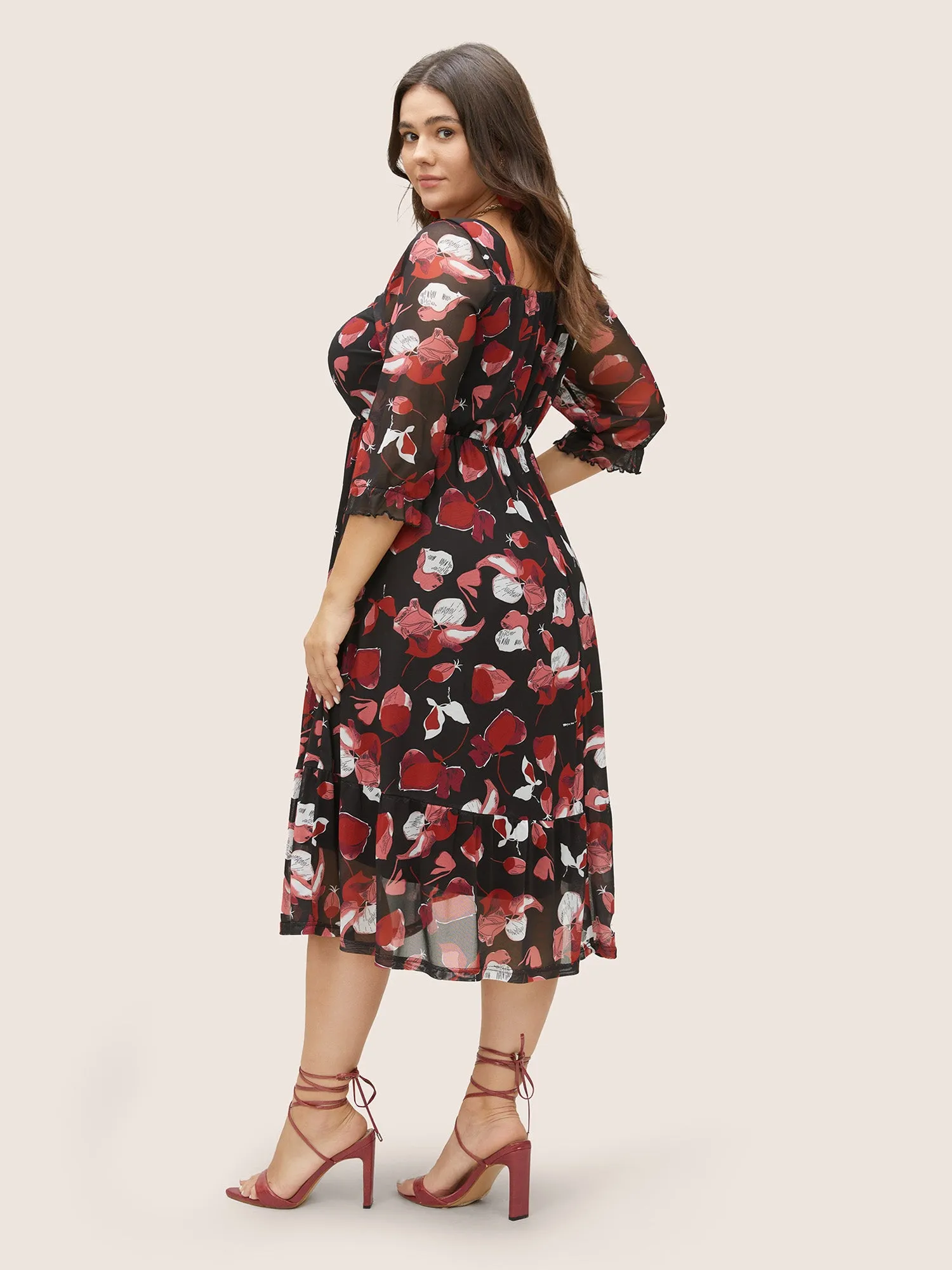 Floral Print Drawstring Mesh Ruched Dress sold by Bloomchic product image thumbnail 3