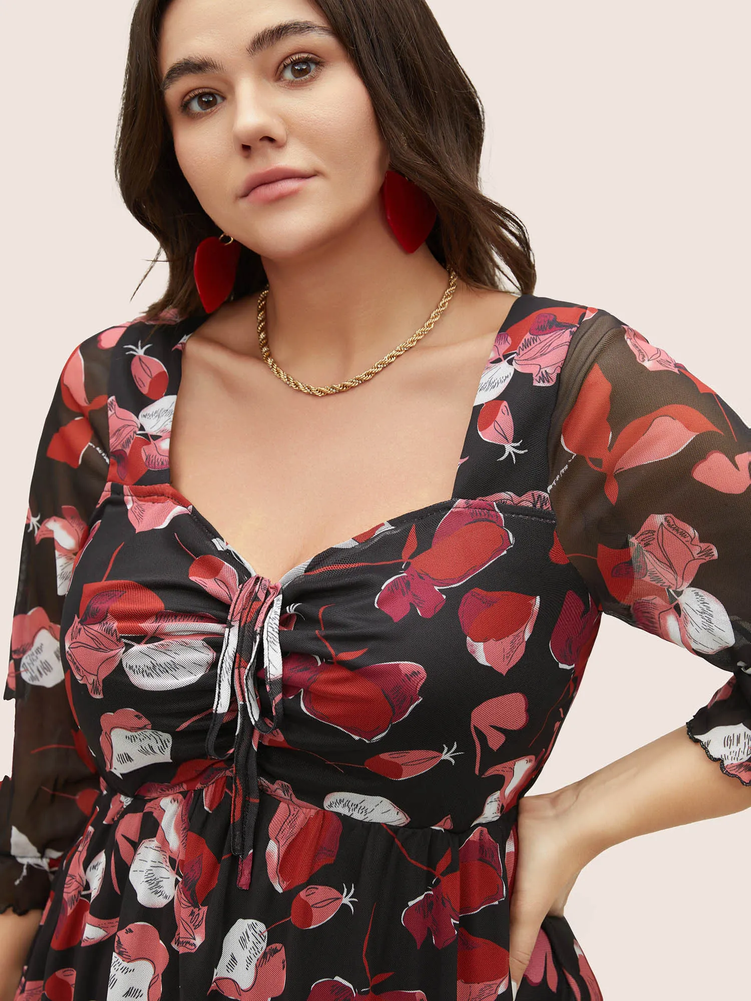 Floral Print Drawstring Mesh Ruched Dress sold by Bloomchic product image thumbnail 4