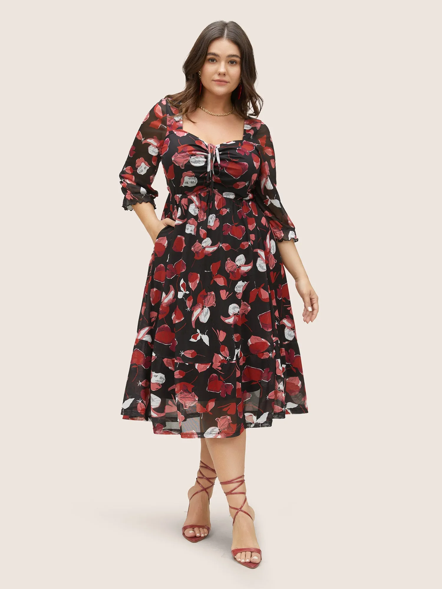 Floral Print Drawstring Mesh Ruched Dress sold by Bloomchic