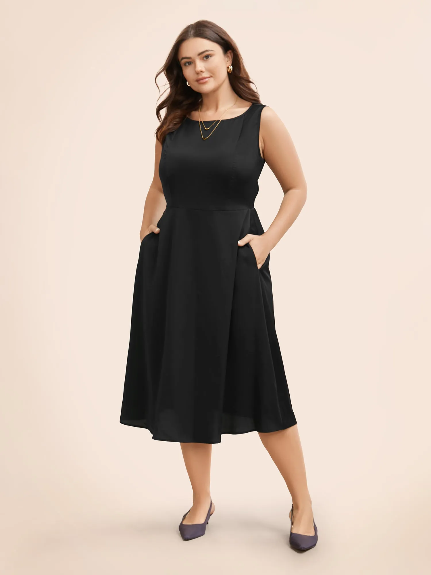 Solid Boat Neck Gathered Tank Dress sold by Bloomchic