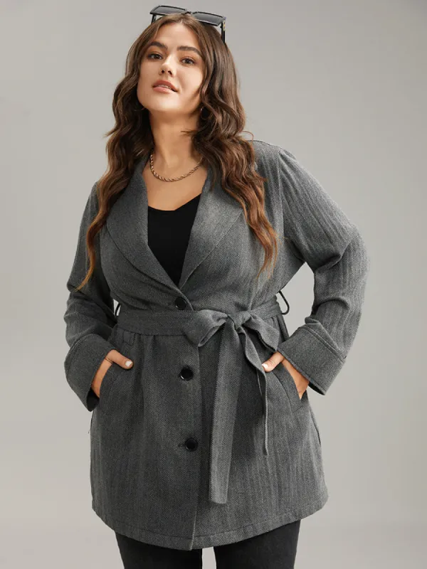 Tweed Button Fly Belted Lapel Collar Coat sold by Bloomchic