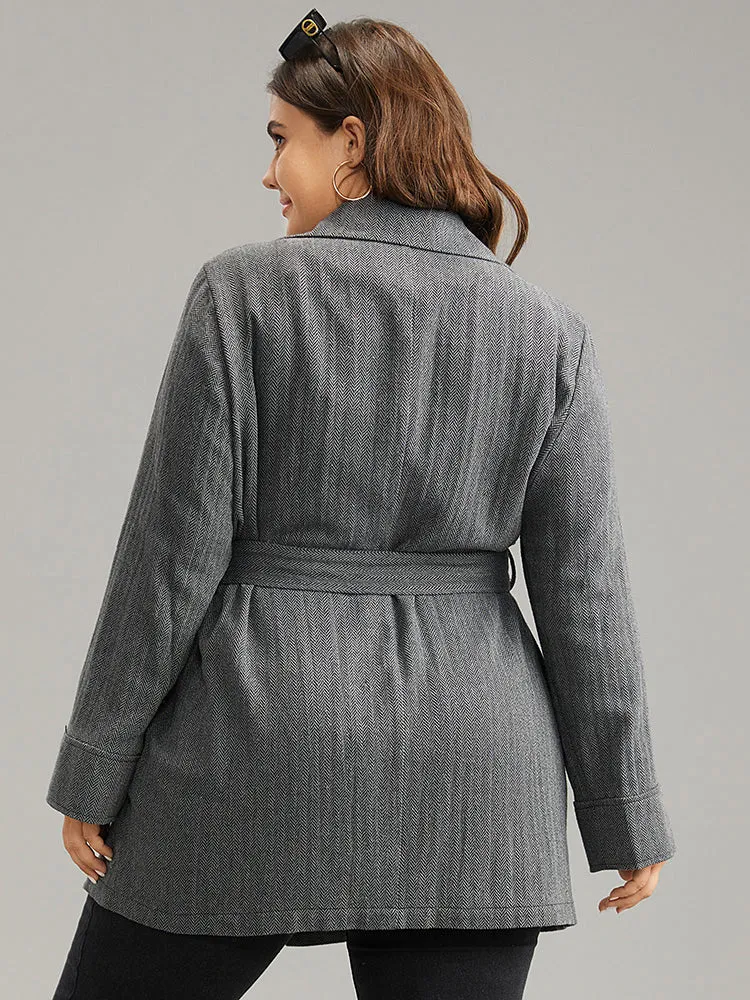 Tweed Button Fly Belted Lapel Collar Coat sold by Bloomchic product image thumbnail 2