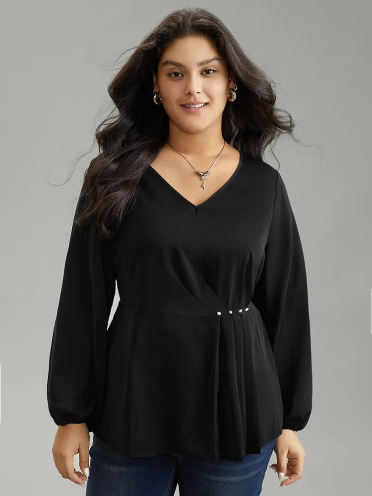 Pearl Beaded Plicated Detail Blouse sold by Bloomchic