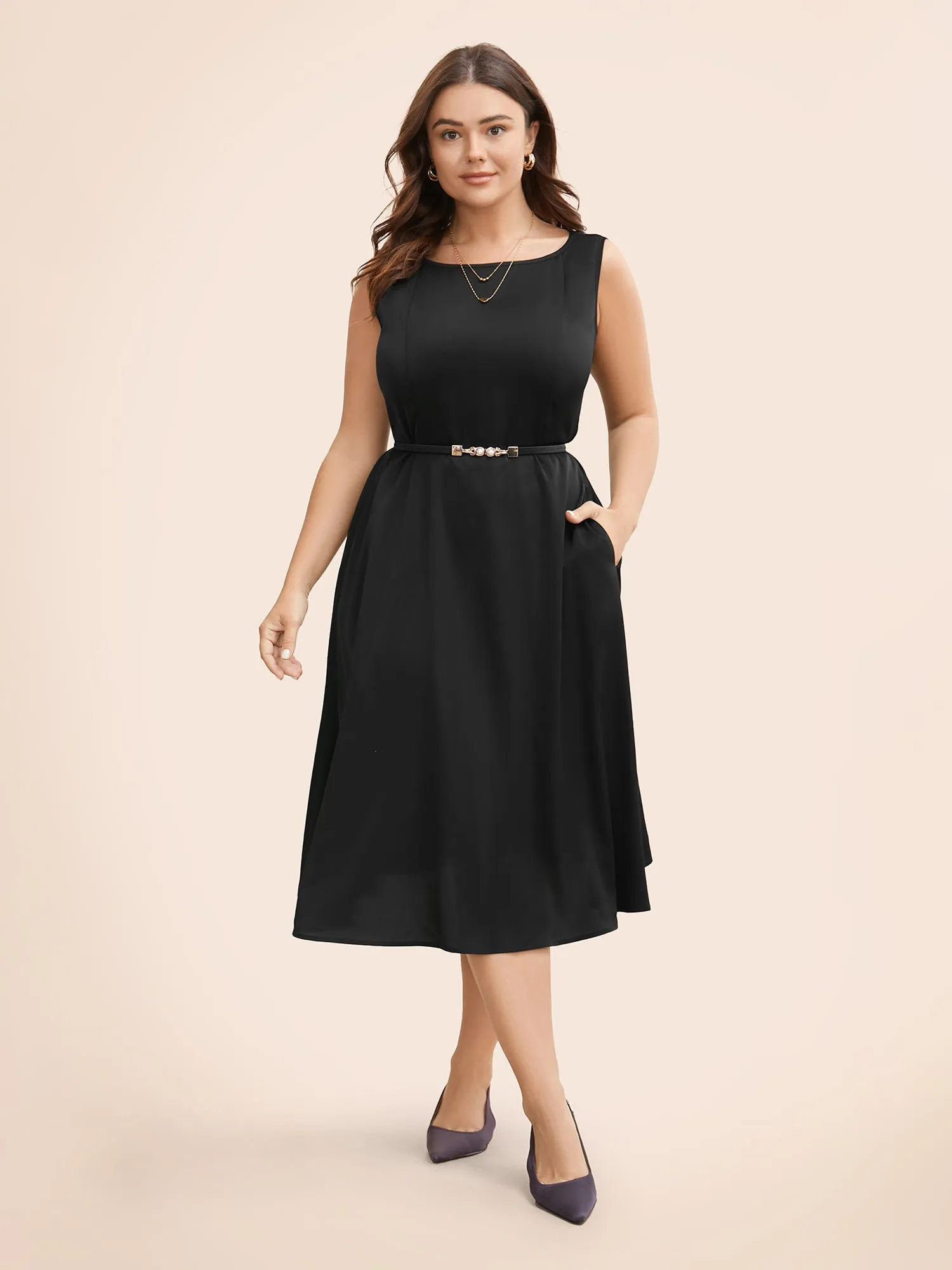 Solid Boat Neck Gathered Tank Dress sold by Bloomchic product image thumbnail 4