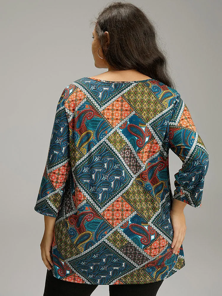Paisley Colorblock Contrast Keyhole T-shirt sold by Bloomchic product image thumbnail 3