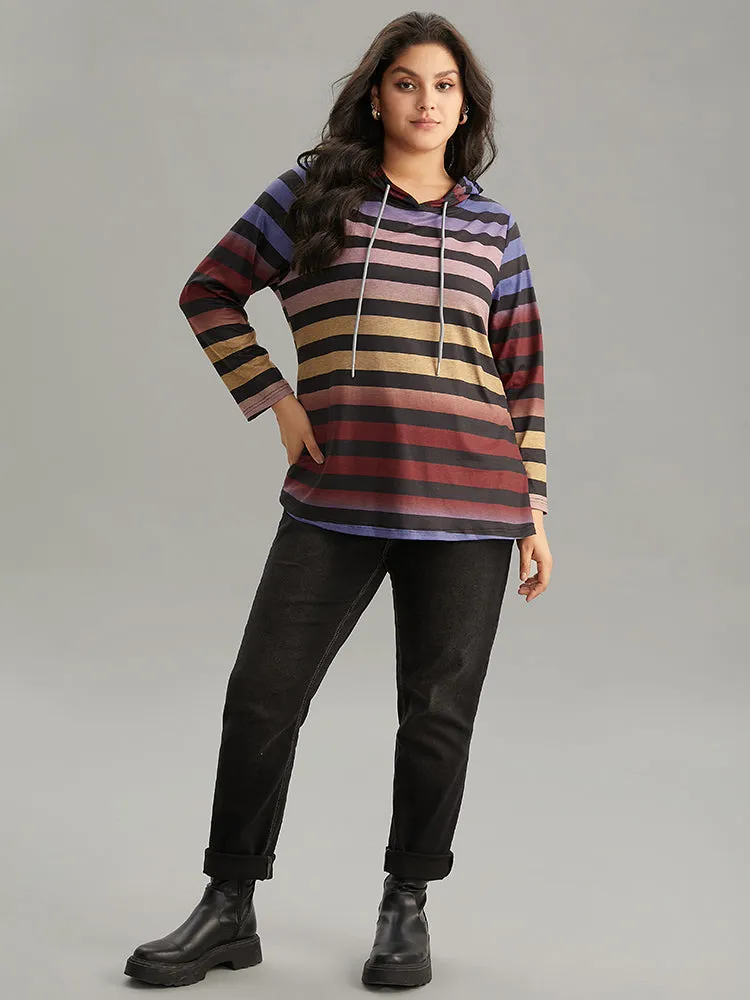 Colour Striped Ombre Hooded Drawstring T-shirt sold by Bloomchic product image thumbnail 3