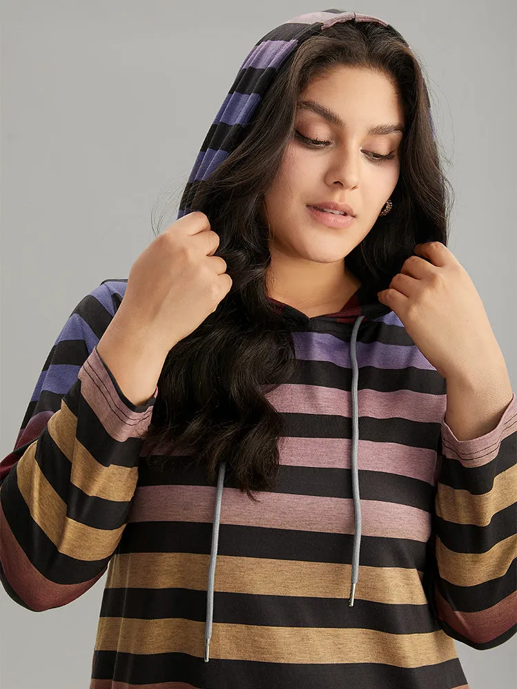 Colour Striped Ombre Hooded Drawstring T-shirt sold by Bloomchic product image thumbnail 4