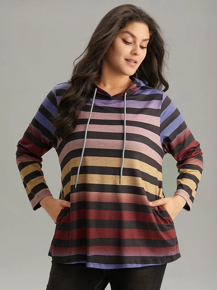 Colour Striped Ombre Hooded Drawstring T-shirt sold by Bloomchic