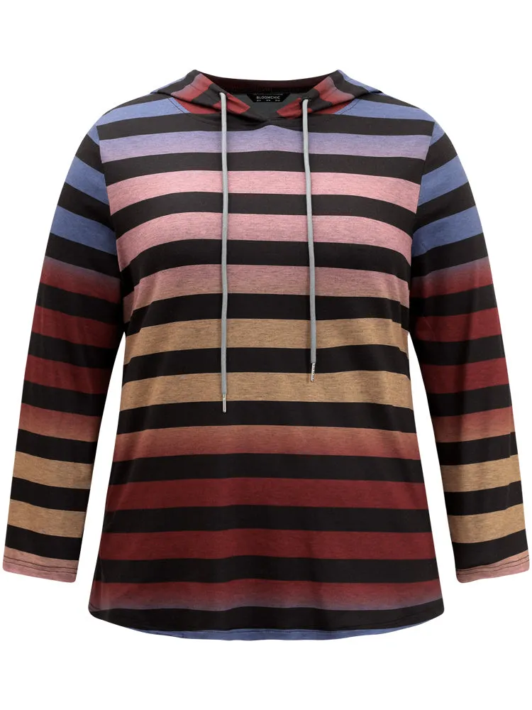 Colour Striped Ombre Hooded Drawstring T-shirt sold by Bloomchic product image thumbnail 5