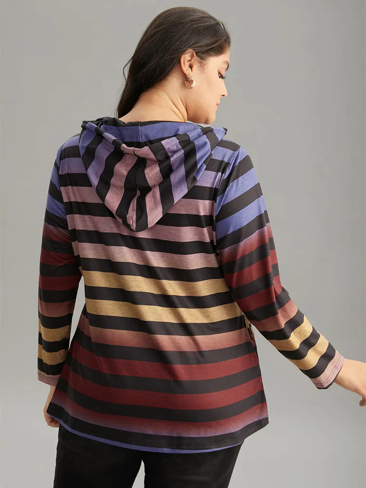Colour Striped Ombre Hooded Drawstring T-shirt sold by Bloomchic product image thumbnail 2