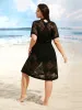 Geometric Cut Out Drawstring Dolman Sleeve Swim Cover Up sold by Bloomchic