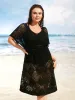 Geometric Cut Out Drawstring Dolman Sleeve Swim Cover Up sold by Bloomchic