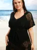 Geometric Cut Out Drawstring Dolman Sleeve Swim Cover Up sold by Bloomchic