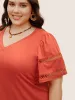 Solid Cut Out Patchwork Ruffle Sleeve T-shirt sold by Bloomchic