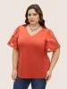 Solid Cut Out Patchwork Ruffle Sleeve T-shirt sold by Bloomchic
