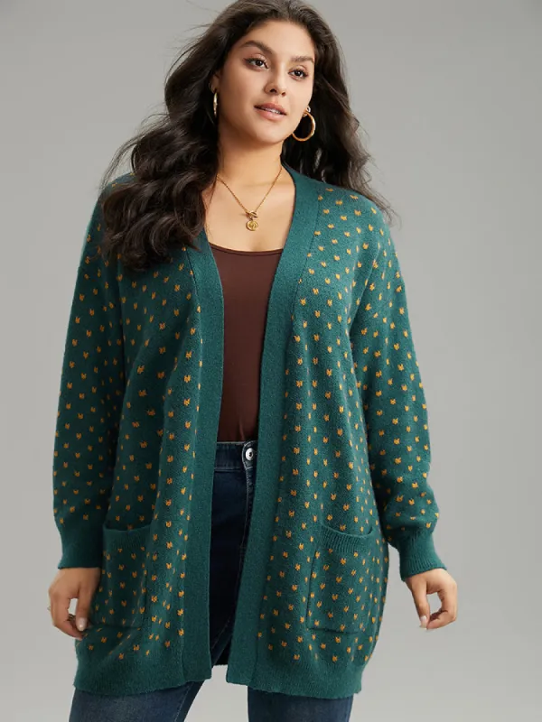 Anti-Pilling Geometric Pocket Open Front Cardigan sold by Bloomchic