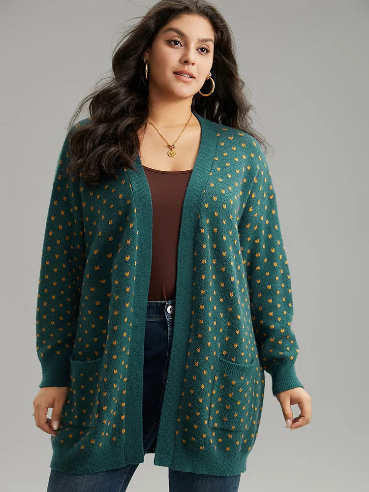 Anti-Pilling Geometric Pocket Open Front Cardigan sold by Bloomchic