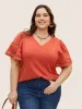 Solid Cut Out Patchwork Ruffle Sleeve T-shirt sold by Bloomchic