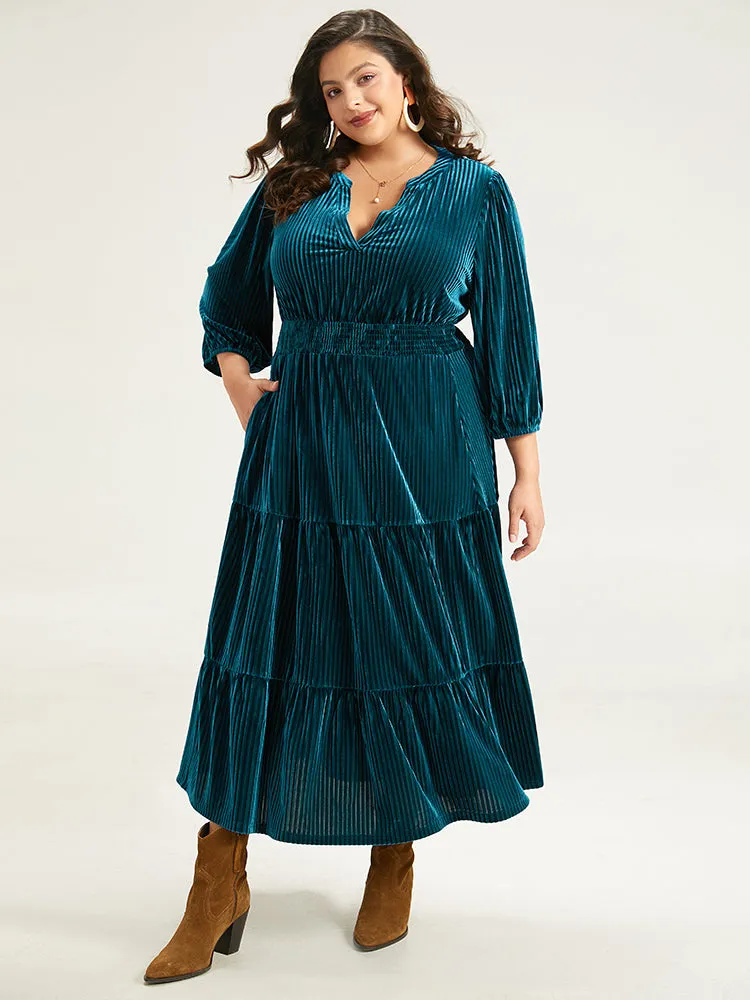 Velvet Shirred Pocket Notched Dress sold by Bloomchic product image thumbnail 4
