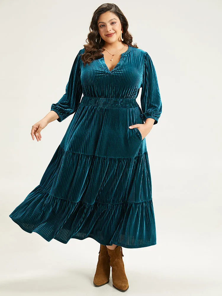 Velvet Shirred Pocket Notched Dress sold by Bloomchic