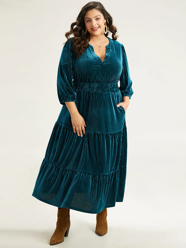Velvet Shirred Pocket Notched Dress sold by Bloomchic product image thumbnail 2