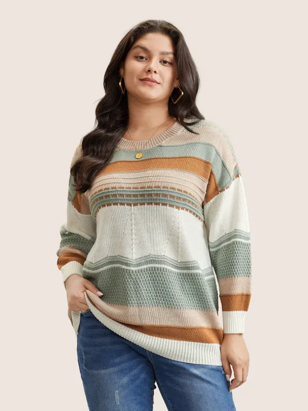 Colorblock Contrast Textured Knit Pullover sold by Bloomchic