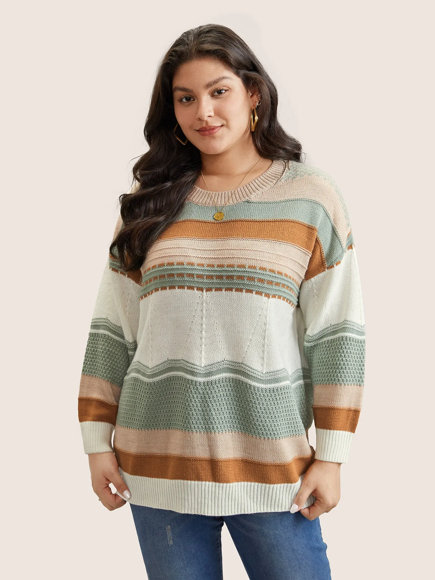 Colorblock Contrast Textured Knit Pullover sold by Bloomchic product image thumbnail 3