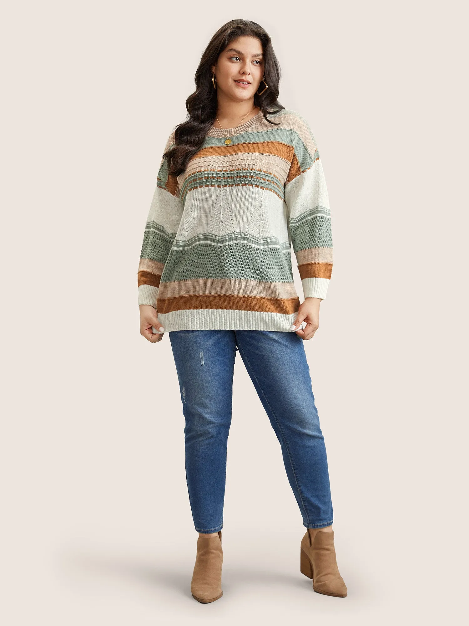 Colorblock Contrast Textured Knit Pullover sold by Bloomchic product image thumbnail 2