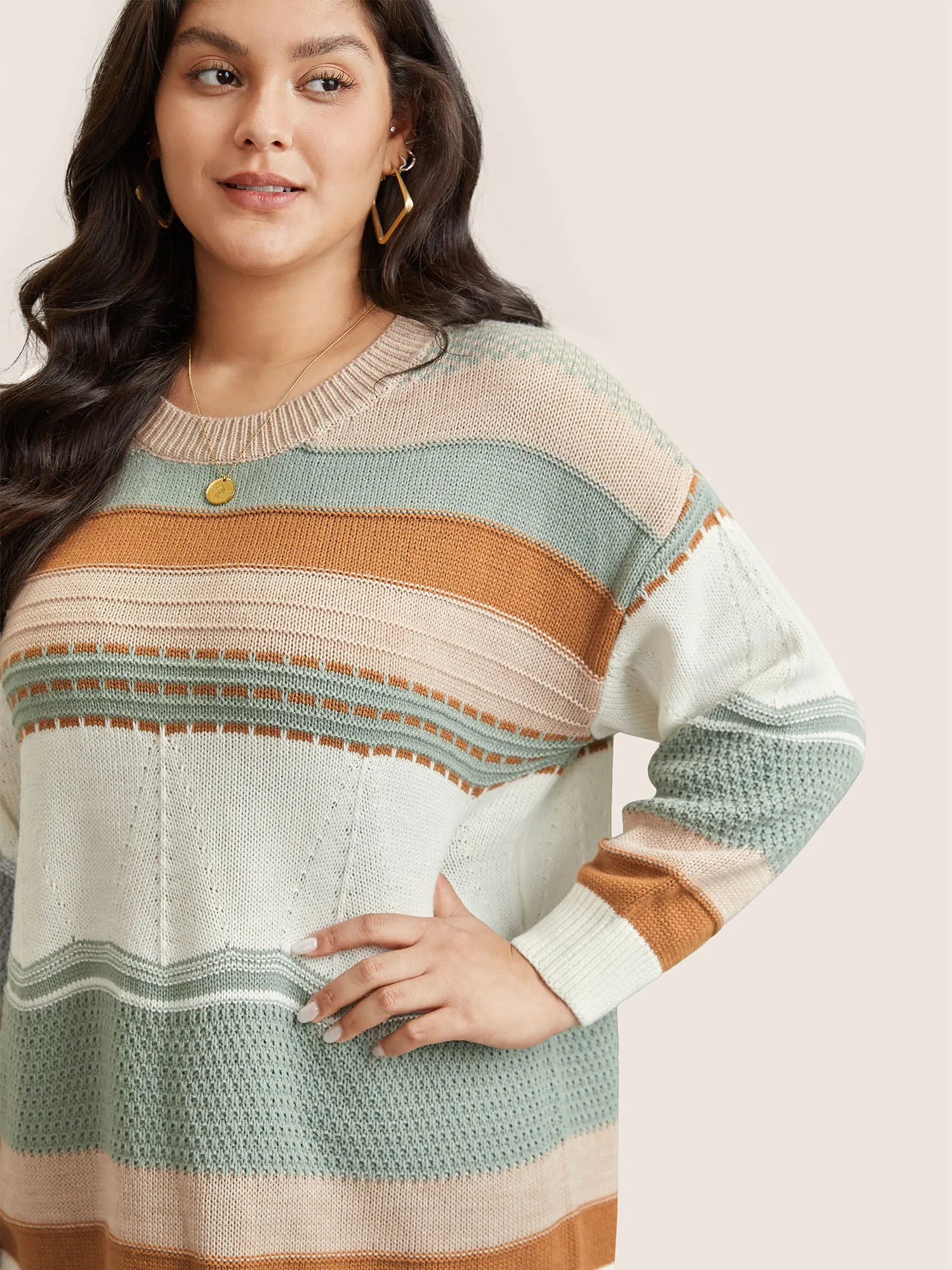 Colorblock Contrast Textured Knit Pullover sold by Bloomchic product image thumbnail 4