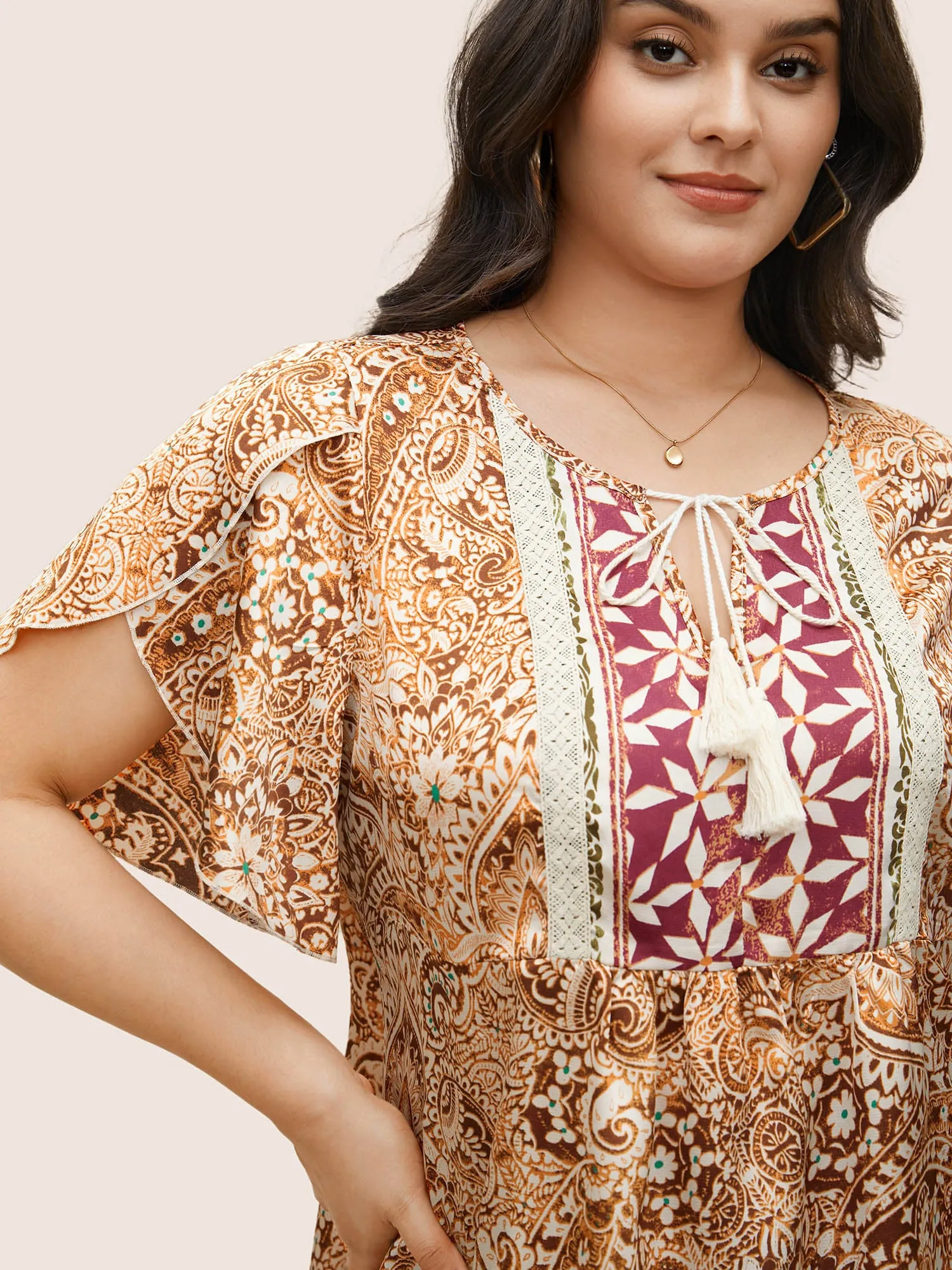 Bandana Print Tassel Trim Petal Sleeve Blouse sold by Bloomchic product image thumbnail 4