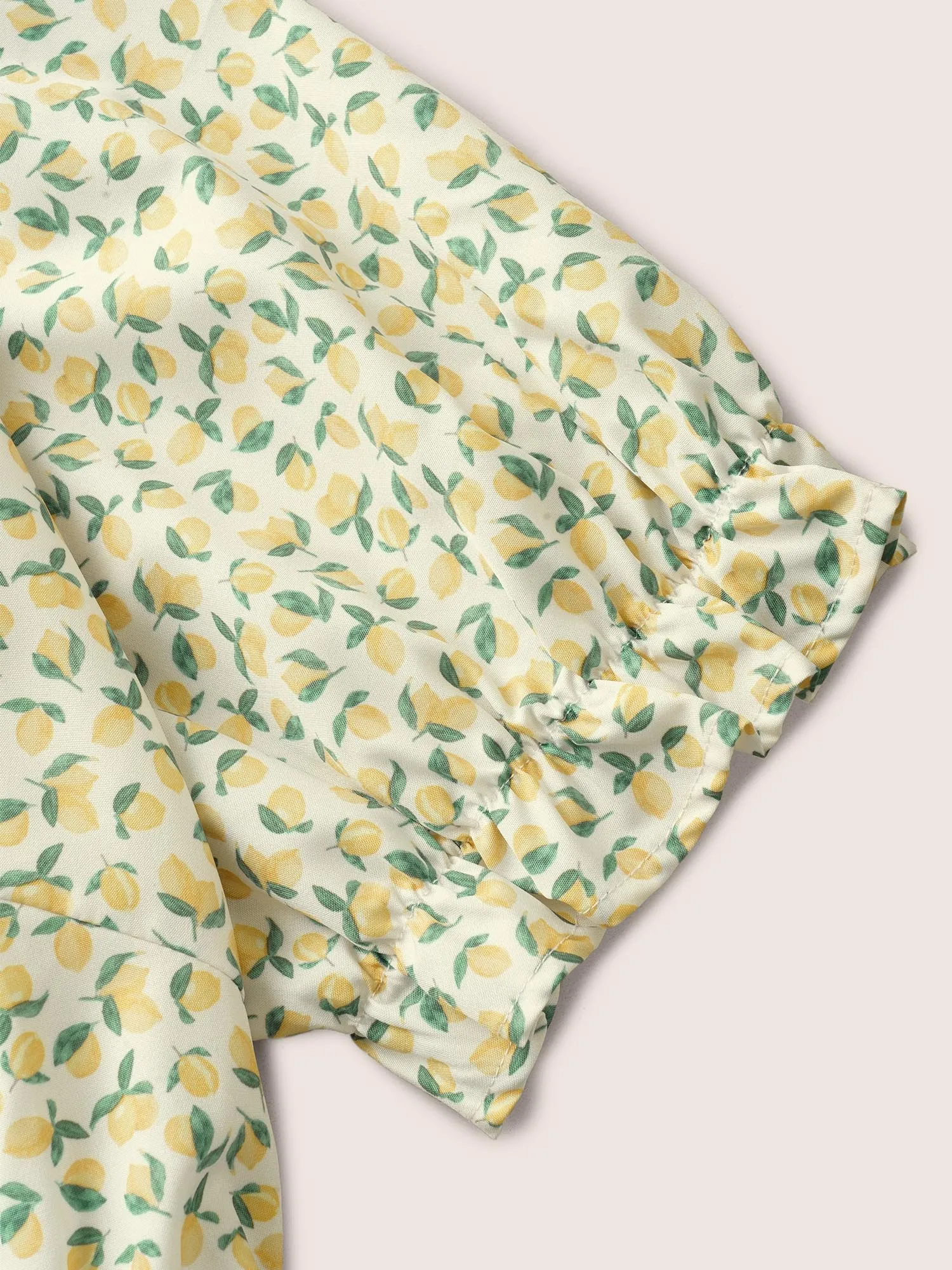 Citrus Lemon Print Overlap Collar Lantern Sleeve Dress sold by Bloomchic product image thumbnail 5