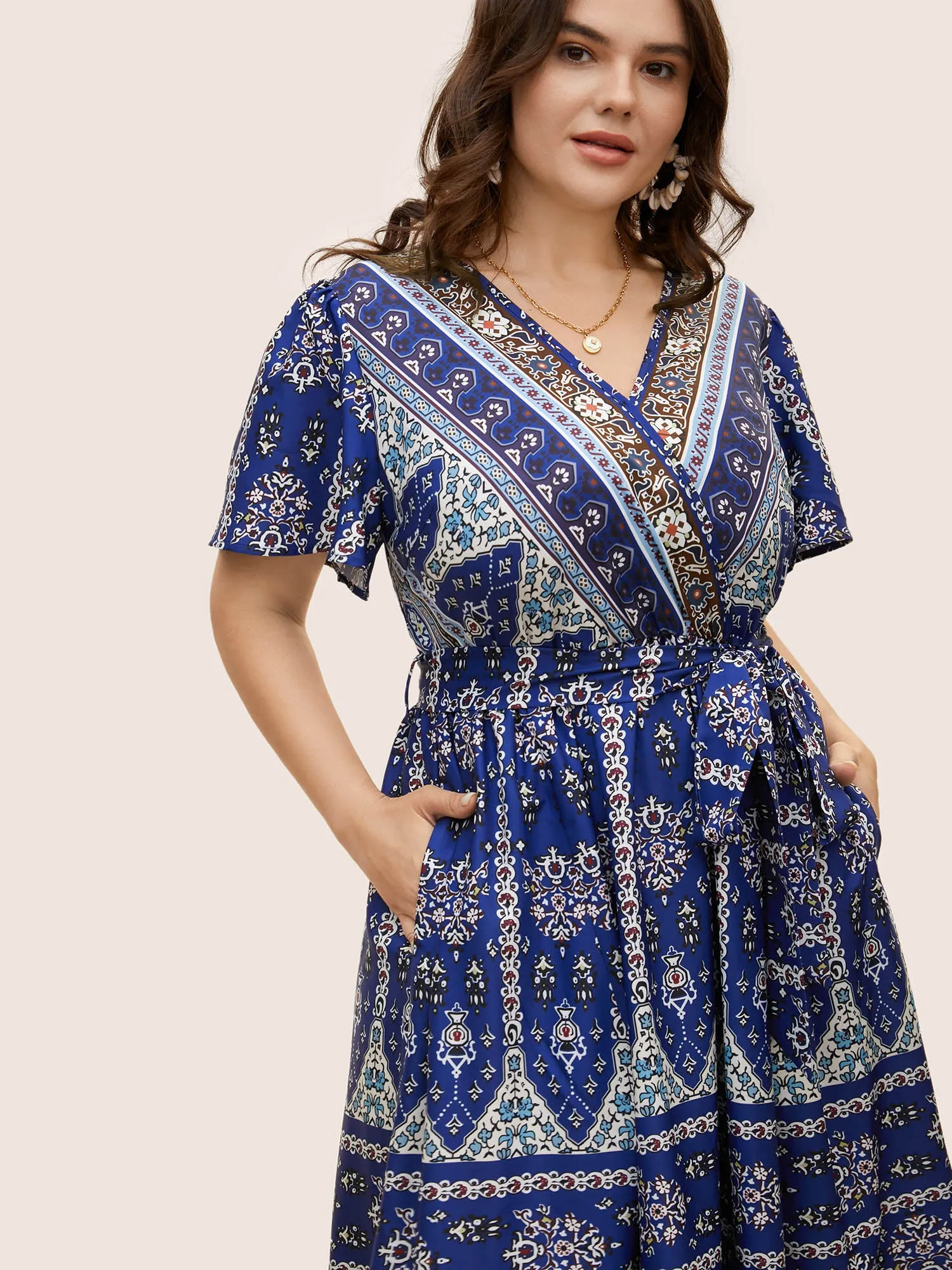 Bandana Print Wrap Gathered Maxi Dress sold by Bloomchic product image thumbnail 3