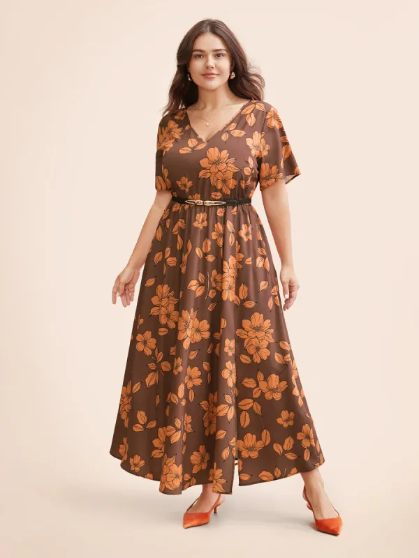 Floral Elastic Waist Split Front Dress sold by Bloomchic