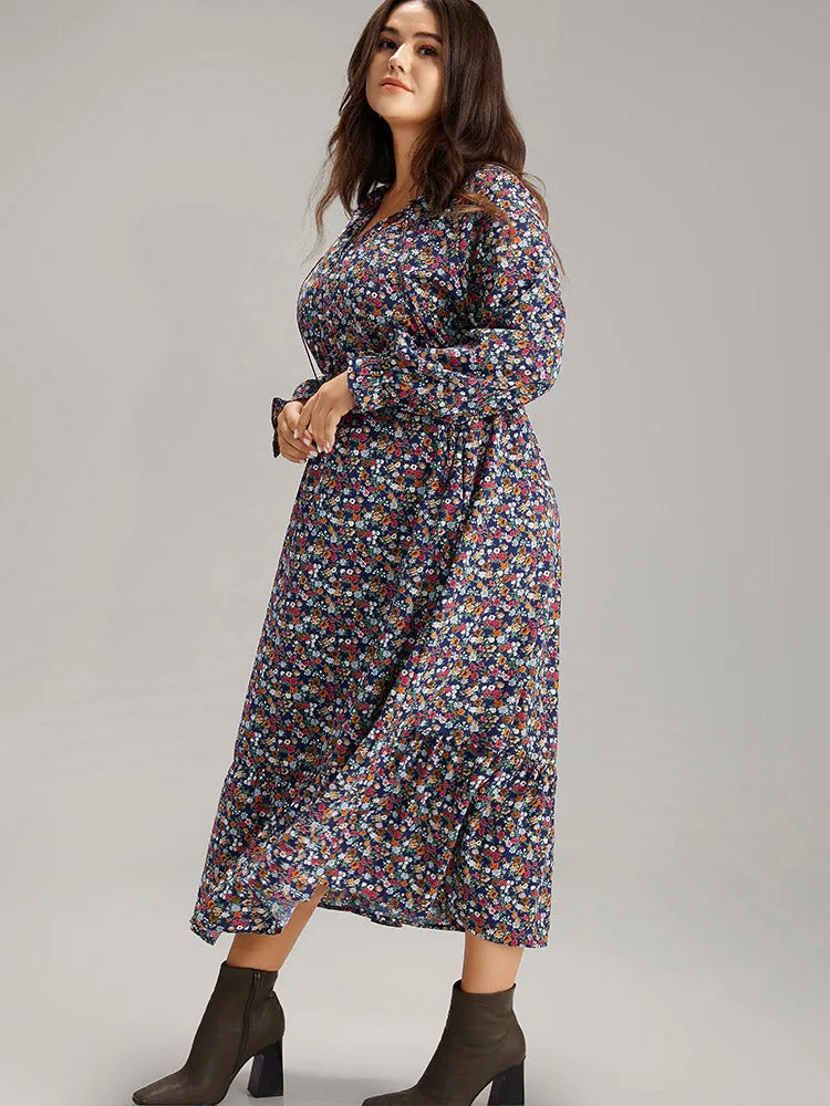 Ditsy Floral Shirred Frill Trim Ties Dress sold by Bloomchic product image thumbnail 4