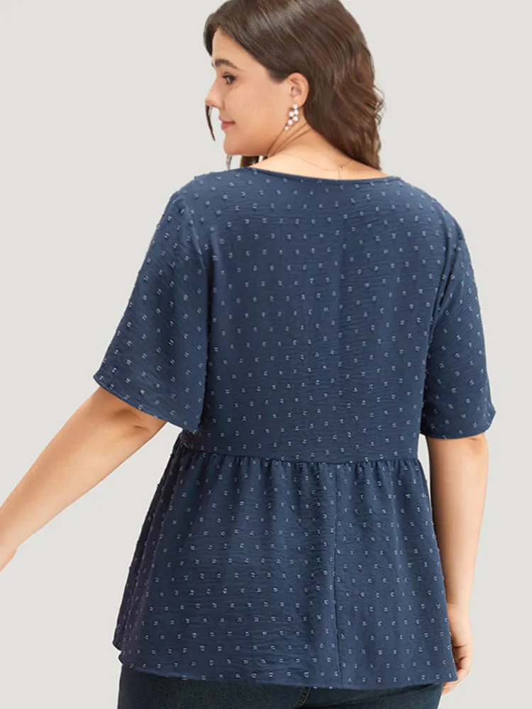 Plain Texture V Neck Lace Patchwork Frill Trim Blouse sold by Bloomchic product image thumbnail 5