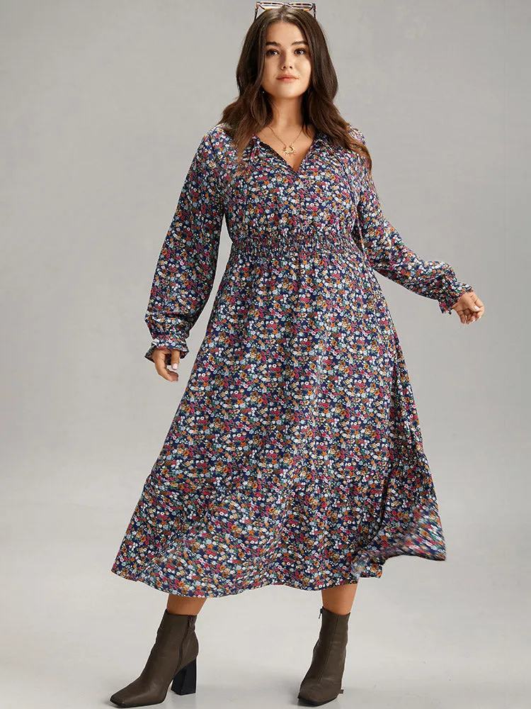 Ditsy Floral Shirred Frill Trim Ties Dress sold by Bloomchic product image thumbnail 3