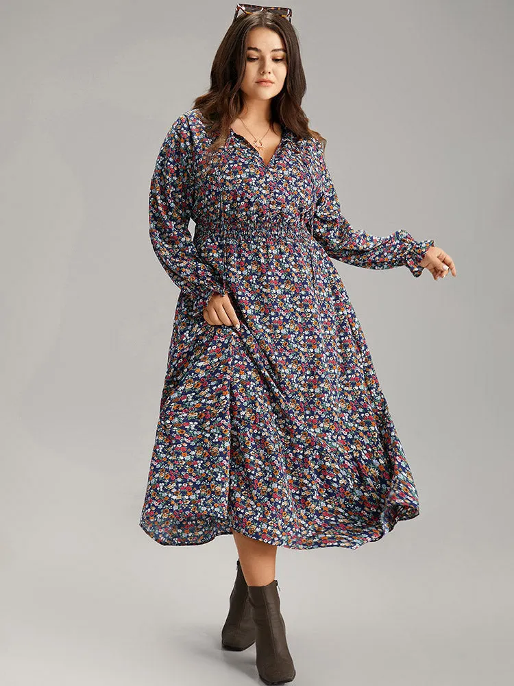 Ditsy Floral Shirred Frill Trim Ties Dress sold by Bloomchic