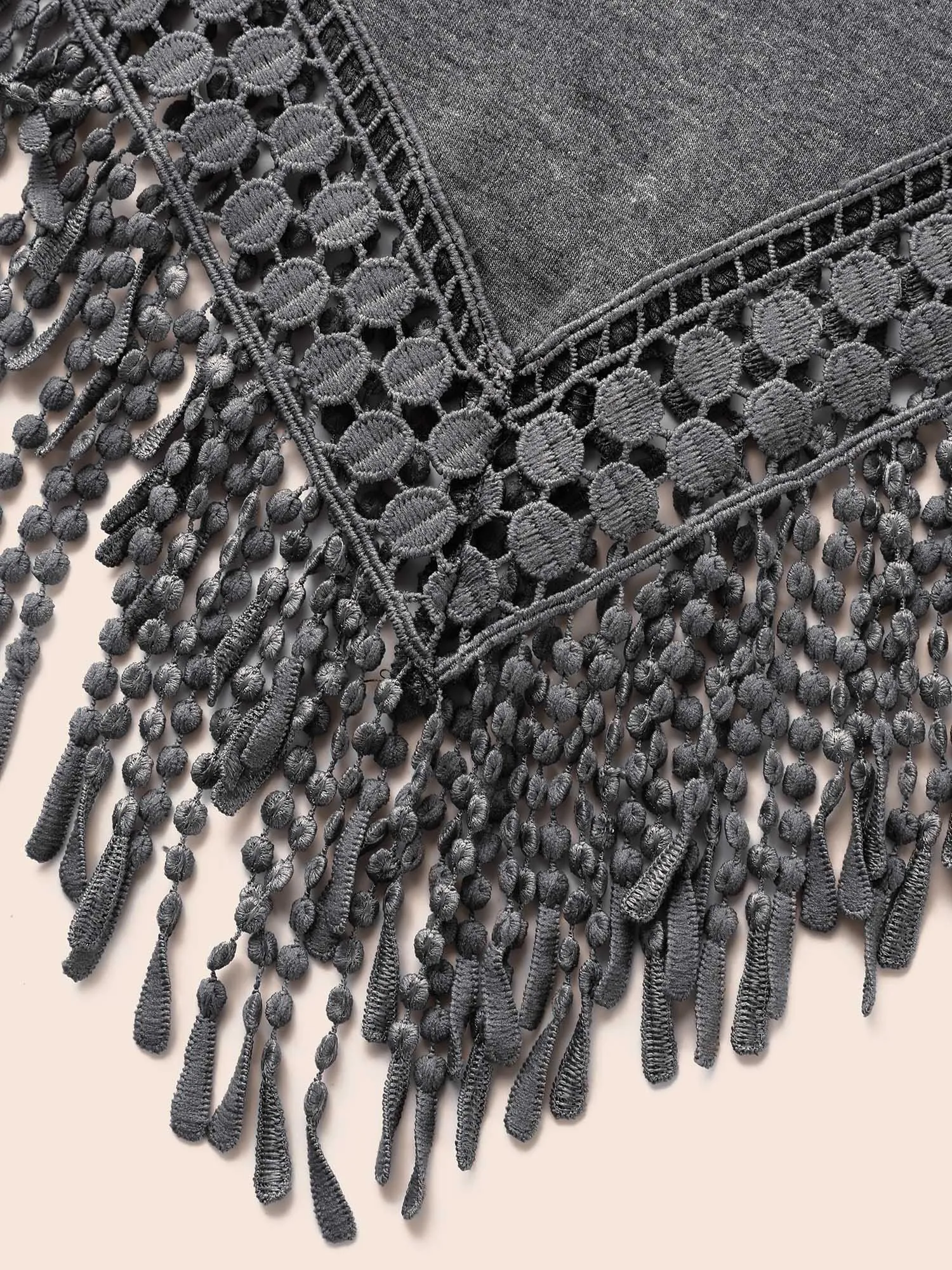 Solid Round Neck Lace Fringe Hem T-shirt sold by Bloomchic product image thumbnail 5