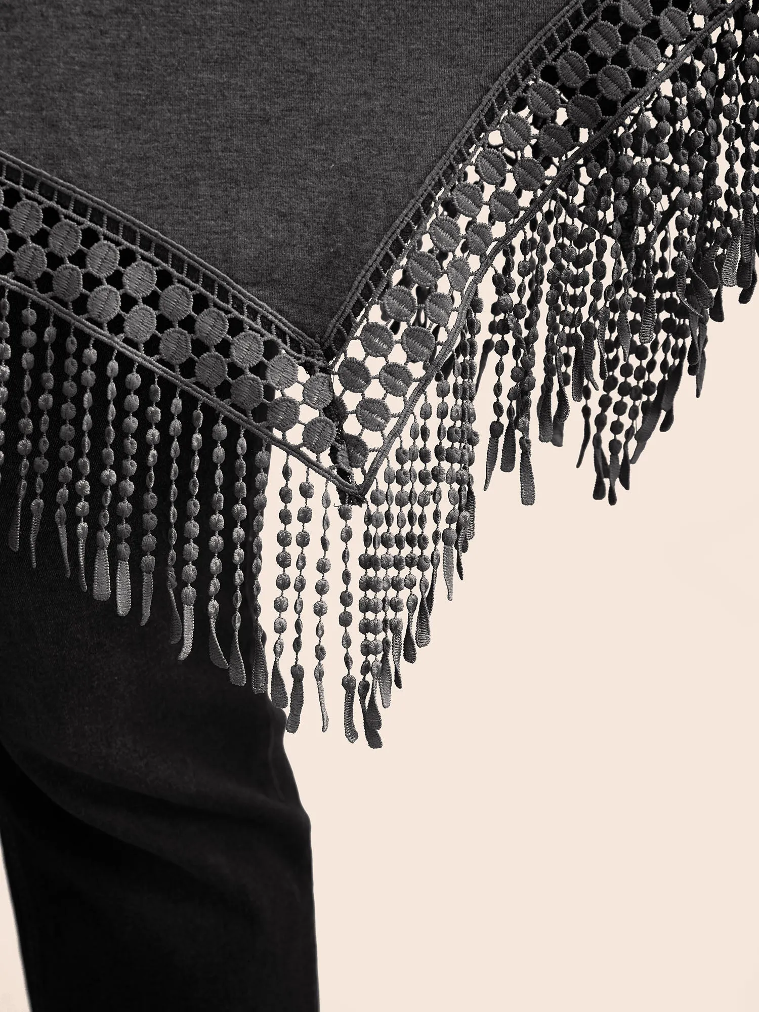 Solid Round Neck Lace Fringe Hem T-shirt sold by Bloomchic product image thumbnail 4