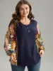 Boho Print Button Up Patchwork Lantern Sleeve Sweatshirt sold by Bloomchic