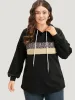 Leopard Patchwork Contrast Hooded Drawstring Sweatshirt sold by Bloomchic