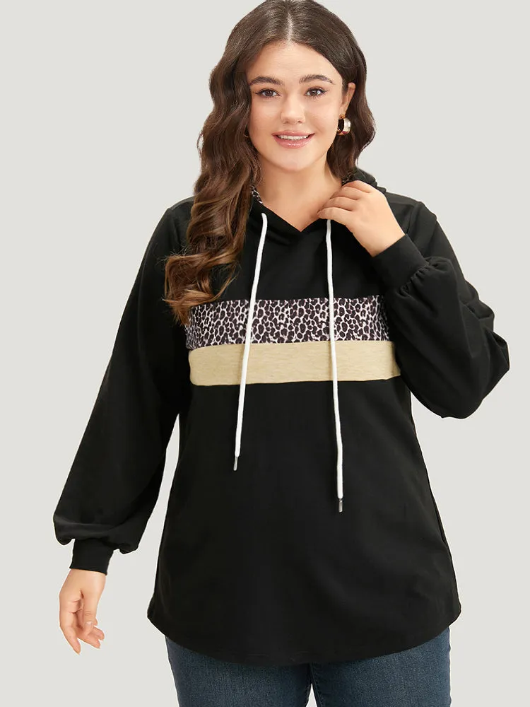 Leopard Patchwork Contrast Hooded Drawstring Sweatshirt sold by Bloomchic product image thumbnail 5