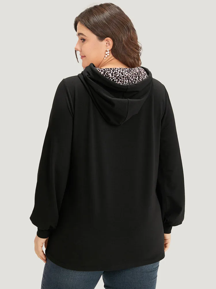 Leopard Patchwork Contrast Hooded Drawstring Sweatshirt sold by Bloomchic product image thumbnail 2